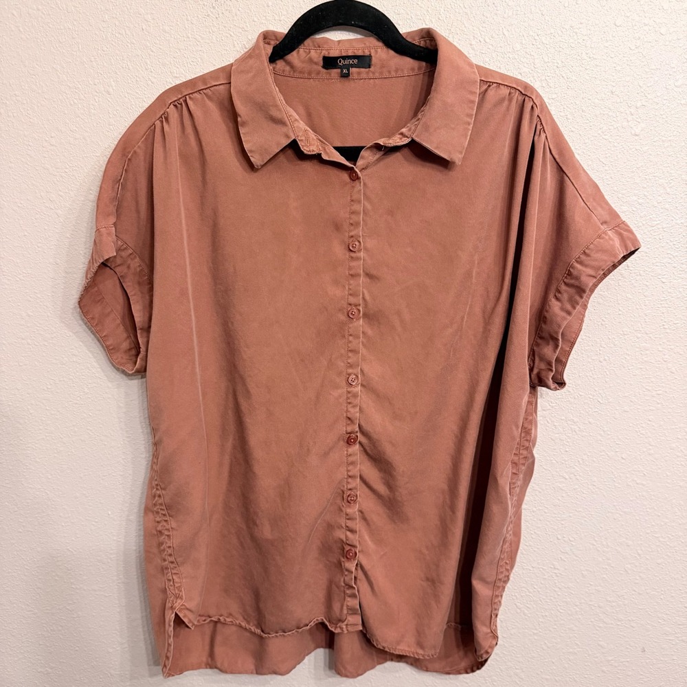 Quince Vintage Wash Tencel Camp Shirt Terracotta XL Short Sleeve Button Up